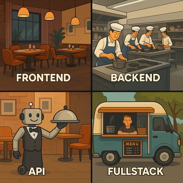 Frontend, Backend, and API explained as a Restaurant analogy