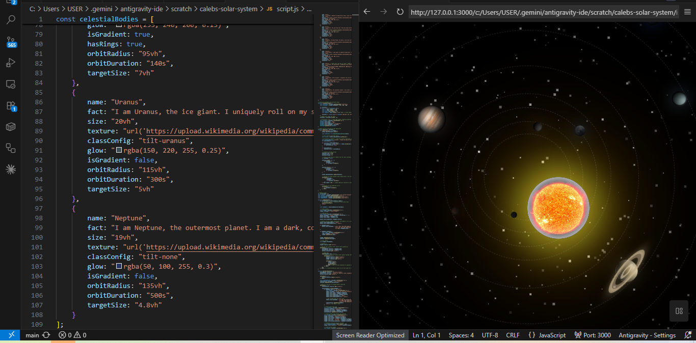 Caleb's interactive Solar System built with JavaScript
