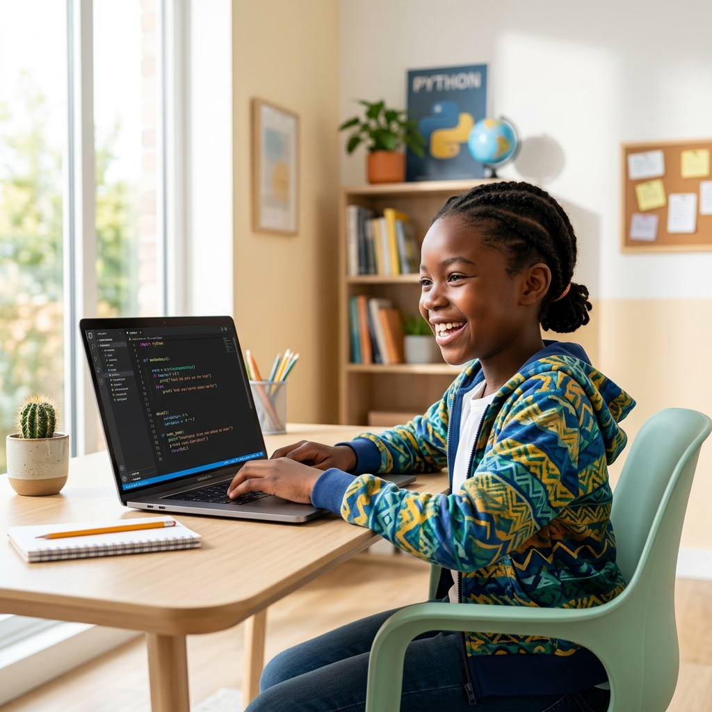 A child learning to code on a laptop